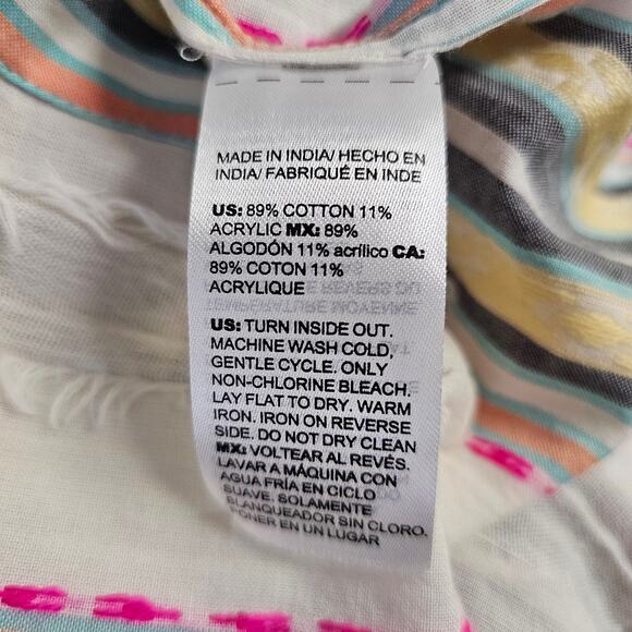 Chico's Women's Printed Embellished Floral Top Size 8 Embroidered Beaded Striped - Picture 10 of 11